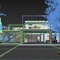 Modern Detached Villa With Glass Facade Green Roof And Surrounding Trees