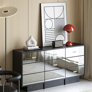 Modern Bucket Cabinet Low Cabinet Decoration Floor Lamp Table Lamp Decorative Painting 3d model