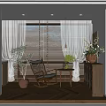 Cozy Rocking Leisure Chair With Side Table Vase Green Plant Window Blinds Curtains Wooden Floor