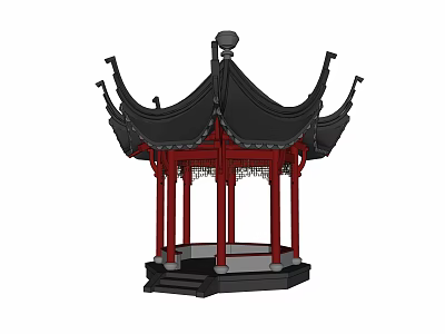 Traditional Chinese Style Pavilion As Garden Decorative Landscape Ornament With Red Pillars And Black Roof 3d model