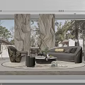 Modern Elegant Living Room With Marble Walls Sofa Coffee Table Round Rug And Throw Pillows