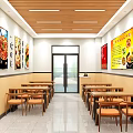 Bright Restaurant Interior With Wooden Ceiling Tables Chairs And Menu Boards