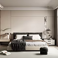 Serene Modern Bedroom Interior With Platform Bed And Floor To Ceiling Windows 3d model