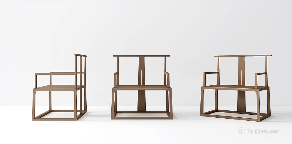 Three Modern Wooden Armchairs With Clean Structural Lines And Minimalist Design 3d model 