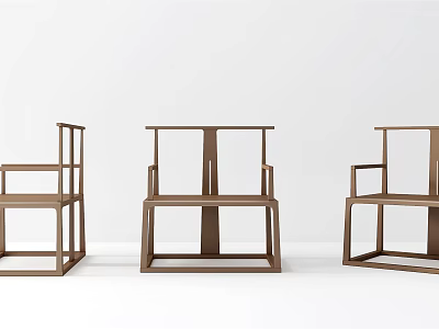 Three Modern Wooden Armchairs With Clean Structural Lines And Minimalist Design 3d model