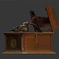 Vintage Phonograph With Wooden Case Open Horn And Classic Retro Design