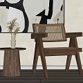 Stylish Wooden Frame Leisure Chair With Woven Backrest And Side Table In Modern Living Room