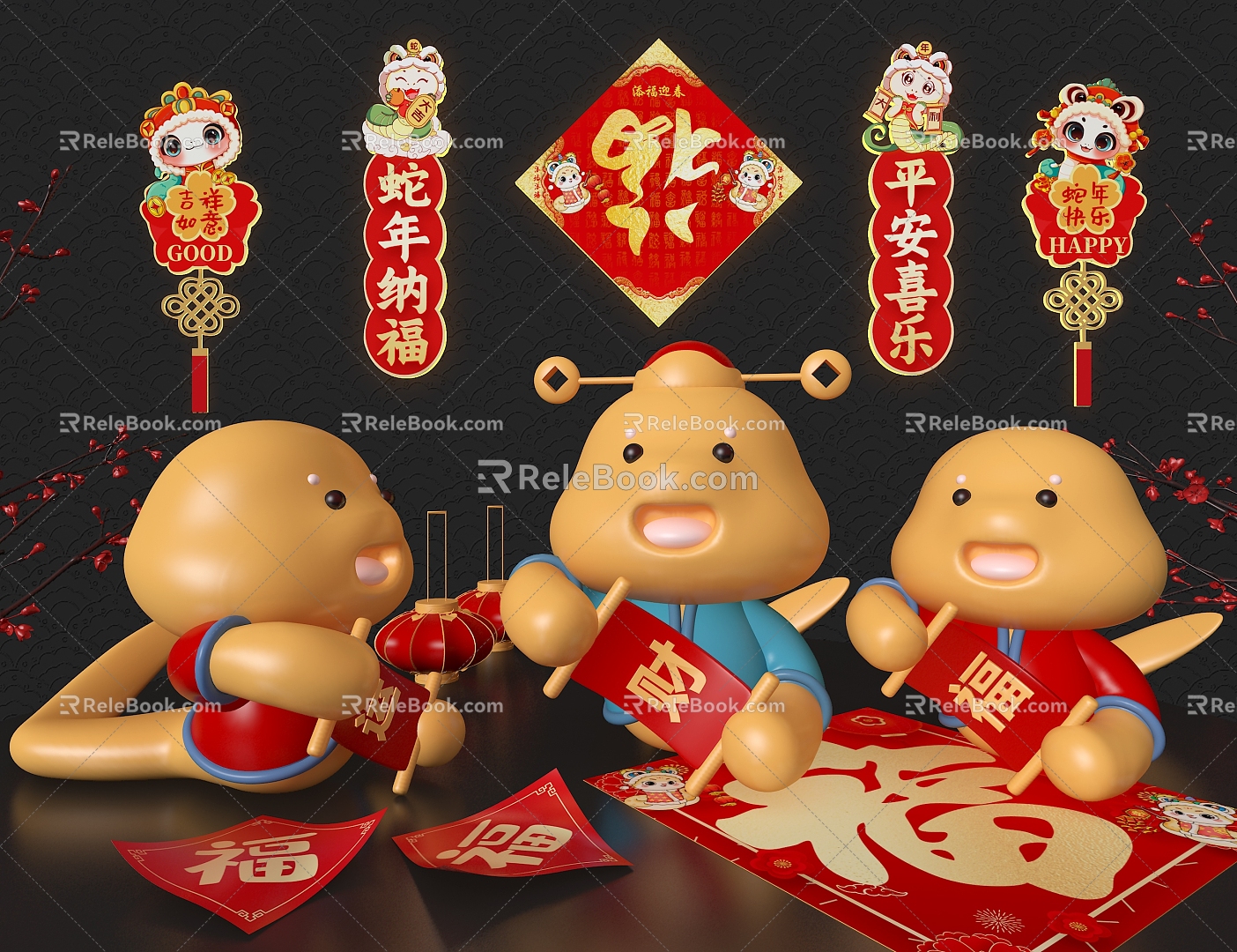 Year of the Snake Ornaments New Year Cultural and Creative New Year Stickers 3d model