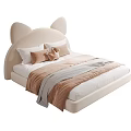 Adorable Kids Bed With Cat Ear Headboard Beige Soft Blanket And Pillows