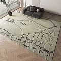 Square Area Rug With Abstract Black Lines On Light Beige Background In Living Room