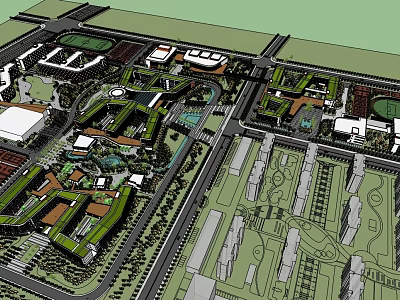 Urban Garden Landscape Design With Integrated Green Spaces Buildings And Water Features 3d model