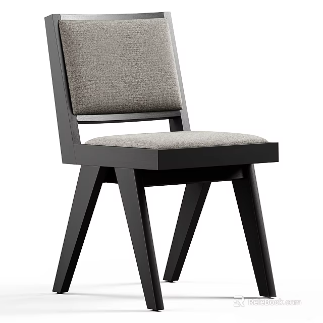 Modern Accent Chair With Gray Fabric Upholstery And Black Wooden Frame Design 3d model 