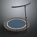 Round Trampoline Fitness Equipment With Blue Jumping Surface Yellow Edge And Black Handlebar
