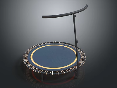 Round Trampoline Fitness Equipment With Blue Jumping Surface Yellow Edge And Black Handlebar 3d model