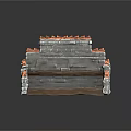 Square Structure Model With Gray Bricks Red Bricks And Wooden Base