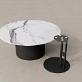 Modern Round Coffee Table With Marble Top Black Base And Glass Side Table 3d model