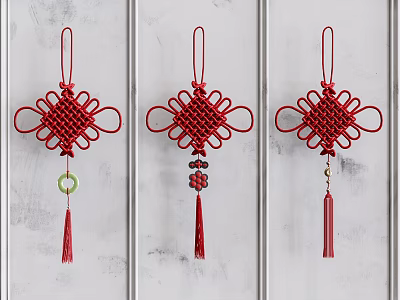Traditional Red Chinese Knot Ornaments With Green Circle Bead Red Tassel And Gold Pendant 3d model