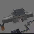 Traditional Chinese Ancient City Gate Swing Door With Stone Wall Architecture