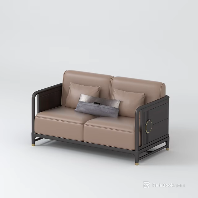 Modern Beige Leather Multi Seater Sofa With Black Frame And Decorative Cushions 3d model