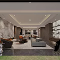 Elegant Modern Living Dining Room Interior With Marble Wall Chandelier And Sofa