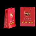 Red Shopping Bags with Dried Fruit Family Cartoon Character and Yellow Icons