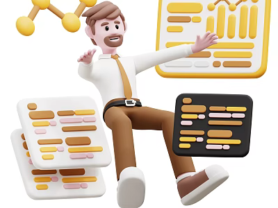 Businessman Analyzing Data With Bar Charts Line Graphs And Visual Displays 3d model