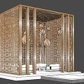 Elegant Modern Wooden Pavilion With Lattice Walls Geometric Patterns And Seating