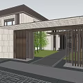 Spacious Modern Sales Office Interior With Large Glass Windows Chinese Grilles And Water Features