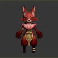 Red Mythical Fox Character With Pointed Ears Golden Belt And Pink Ruffled Collar