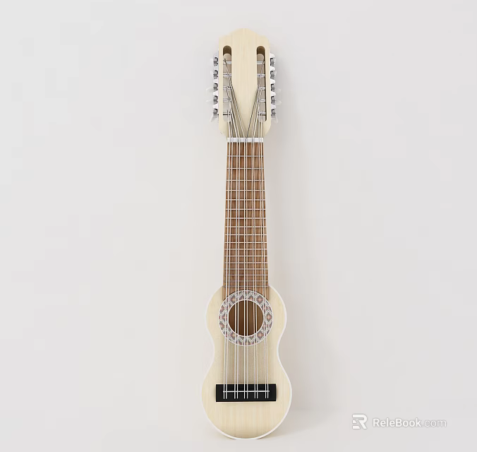 Wooden Acoustic Guitar With Classic Design And Nylon Strings On White Background 3d model 