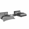 Modern Bed Design With White Bedspread Gray Blanket Pillows And Bedside Table 3d model