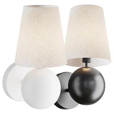 Wall Sconces with Beige Fabric Shades and Spherical Bases in White and Black 3d model