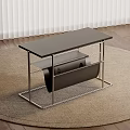 Modern Side Table With Black Glass Top Metal Frame And Lower Shelf On Carpet