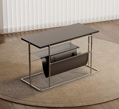 Modern Side Table With Black Glass Top Metal Frame And Lower Shelf On Carpet 3d model