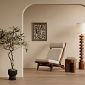 Comfortable Leisure Chair In Archway With Bamboo Plant Framed Artwork And Floor Lamp