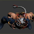 White Haired 3D Character Model In Red Vest Blue Pants With Wrist Guards And Belt