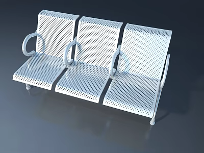 Modern White Three Seater Metal Bench With Perforated Design And Armrests 3d model