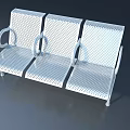 Modern White Three Seater Metal Bench With Perforated Design And Armrests
