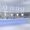 Modern Luxury Kitchen Interior With Blue Island Counter And Pendant Lights
