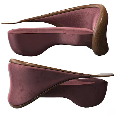 Elegant Two Seater Sofa With Velvet Upholstery And Modern Curved Wooden Arms 3d model