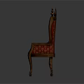 Vintage Ornate Wooden Chair With Carved Top Decorative Frame And Red Patterned Upholstery
