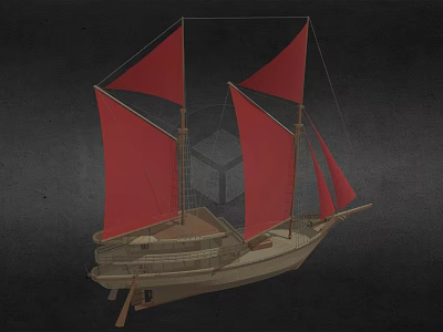 Traditional Sailing Boat With Red Sails And Wooden Hull Design 3d model