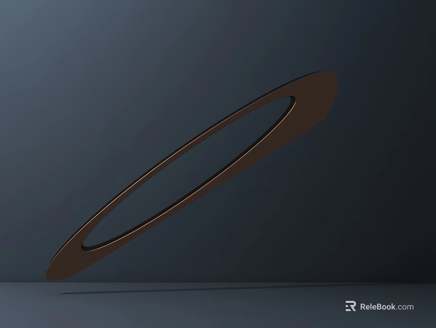 Suspended Bronze Oval Ring Shaped Sculpture With Metallic Texture on Dark Background 3d model 