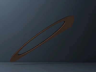 Suspended Bronze Oval Ring Shaped Sculpture With Metallic Texture on Dark Background 3d model
