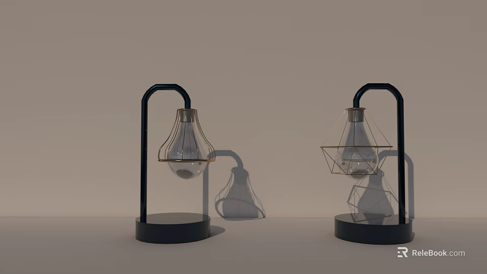 Modern Table Lamps With Black Metal Stand And Glass Bulb Design 3d model 