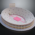 Ancient Roman Amphitheater Architecture With Circular Auditorium And Pink Central Area