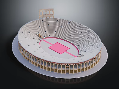 Ancient Roman Amphitheater Architecture With Circular Auditorium And Pink Central Area 3d model