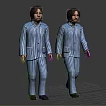 Woman in Casual Blue and White Striped Pajamas Full Body Portrait View