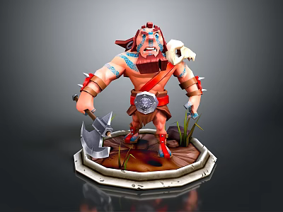 Man With Tribal Tattoos Spiked Armor Holding Axe And Sheep On Shoulder 3d model