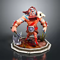 Man With Tribal Tattoos Spiked Armor Holding Axe And Sheep On Shoulder